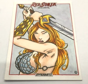 2020 DYNAMITE RED SONJA SHE-DEVIL CARD HAND DRAWN SKETCH CARD BY CHARLES DRAKE - Picture 1 of 2