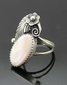 ANILLO DE PLATA ESTERLINA NAVAJO ROSA MADREPERLA VINTAGE FIRMADO ARTESANALMENTE 6,5 - Imagen 1 de 5