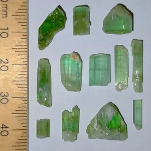 Green Tourmaline loose rough crystals Elbaite gemstones bundle lot 31.7ct - Bild 1 von 8
