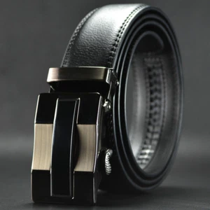 Mens Adjustable Dress Belt Leather Ratchet Automatic Buckle Slide Belts Holeless - Picture 1 of 8