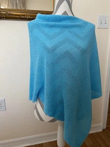 Chicos Edith Sutton Leinenmischung Poncho Aqua Blau Popover - gewebtes Cape Halstuch - Bild 1 von 7