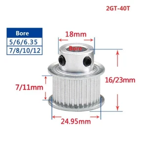 GT2-40T Timing Belt Pulley Bore 5/6/6.35/7/8/10/12mm For 6/10mm Width Belt - Picture 1 of 4