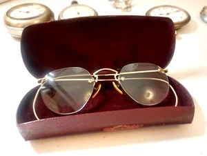 Vtg 10K Gold on Bridge American Optical Rimless Eyeglasses w/Case Very Nice! - Picture 1 of 16