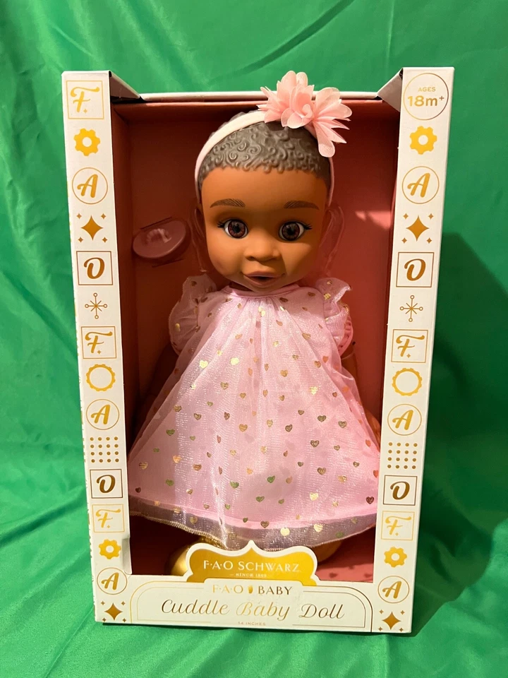 FAO Schwarz 14" Cuddle Baby Doll - Dark Brown Hair