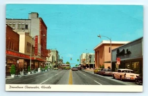 1950s Cars FL Postcard Cleveland Street Downtown Business Area Clearwater View - Picture 1 of 2