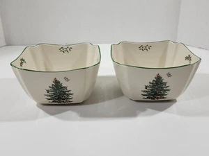 Set of 2 Spode Christmas Tree Small Square 6.75" Nut Candy Salad Serving Bowl - Picture 1 of 7