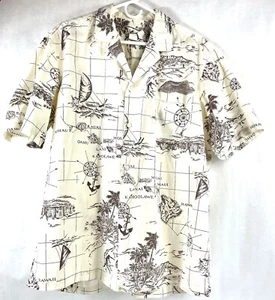 P & L Fashions hawaiianisches Shirt mit Skizzengrafik hellbraun Karte Rasterinseln mittel - Bild 1 von 8