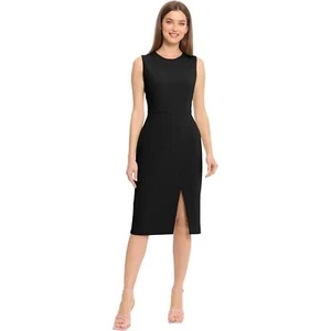 Maggy London schwarz ärmellos Midi Etuikleid Tulpe Wickel Schlitz Arbeit Büro Gr. 4 - Bild 1 von 8