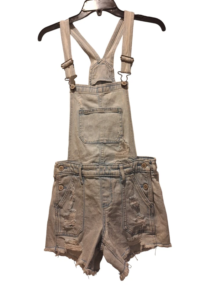 HOLLISTER Boyfriend Short Overalls Light Wash Denim Women's Size XS GUC - Изображение 1 из 4