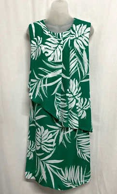 Debenhams Party Dress Size 16 Sleeveless Green White Leaf Overlay Draped NEW - image 1 of 4