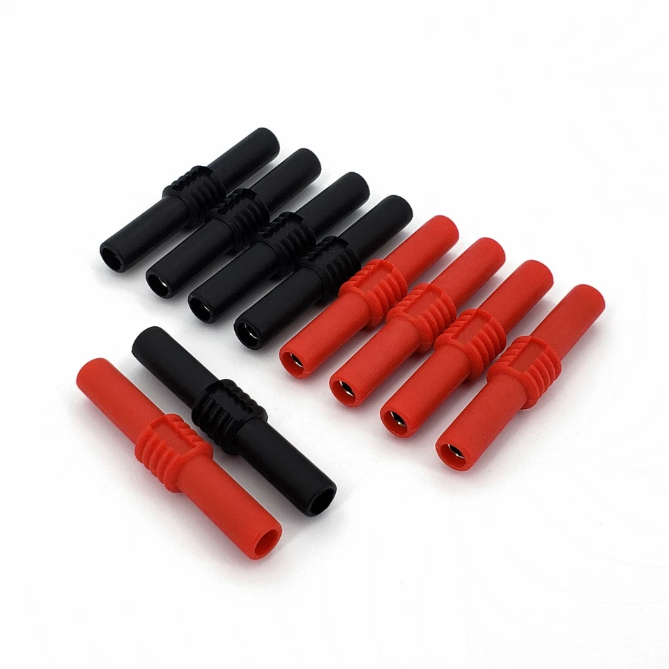10Pcs Red and Black Insulated 4mm Female to Female Banana Jack Adapter Connector - Image 1 of 4