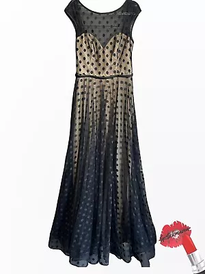 La Femme Gown Plus Size 16 Black Nude Polka Dots Sheer Floor Length Dress - Image 1 of 4