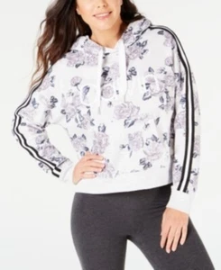 Calvin Klein Performance Rose-Print Varsity-Stripe Hoodie Iris Ice Combo Size M - Picture 1 of 1