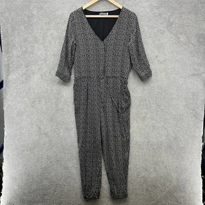 Neuwertiger Samt Jumpsuit Damen UK 8 schwarz weiß gepunktet Kordelzug Taille - Bild 1 von 13