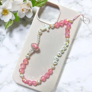 Christian Phone Charm Spersonalizowany pasek na telefon Charm Koraliki Łańcuszek Kryształ - Zdjęcie 1 z 4