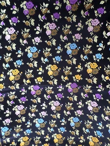 Vintage Damask Brocade Synthetic Silk Fabric Black/Gold/Purp Floral 2 Yds x 46" - Picture 1 of 4