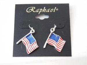 Patriotic USA July 4th FLAG Red White Blue Enamel Silver Dangle Earrings SPIIa#9 - Picture 1 of 1