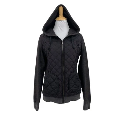 Chaqueta Hurley Mujer M Gris Medio Acolchado Panel Tejido Mangas Cremallera Completa Con Capucha Foto 1 de 4