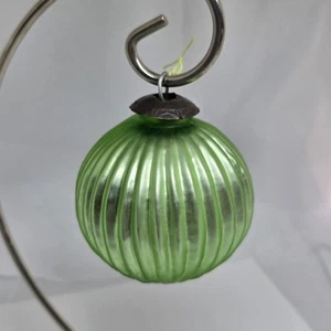 Kugel Midwest Christmas Ornament Iridescent Lime Green Ribbed Glass 3 W" x 3.5"T - Picture 1 of 11