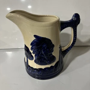 Vintage Keramik blau Relief & 3D Indianer Häuptling 8 Zoll Krug - Bild 1 von 9