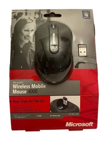 Microsoft Mobile Wireless BLACK Mouse 4000 Blue Track 1383 New SEALED - Picture 1 of 5