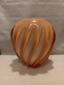 Laslo For Mikasa Japan 12" Ribbed Swirl Art Glass Vase Orangeish Pink Over 11 Lb - Picture 1 of 17