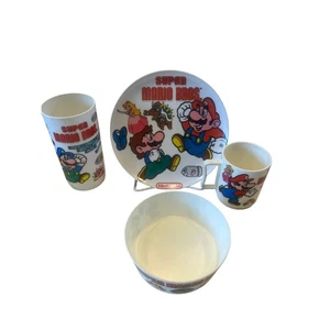 RARE!! 1989 Super Mario Bros Dish Set Plate Bowl Cup Mug Nintendo Video Game VTG - Picture 1 of 12