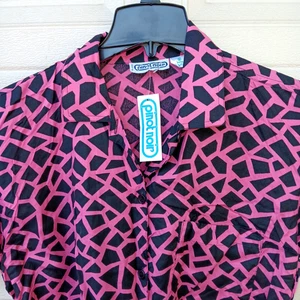 Blusa Top De Colección Años 80 90 Pinot Noir Rosa Negra Geométrica Nueva Con Etiquetas Talla Pequeño Nudo RADICAL - Imagen 1 de 8