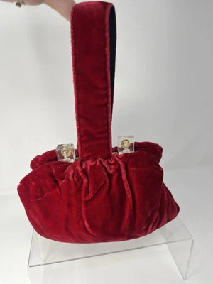 VTG MCM Red Velvet Evening Bag Clear Lucite Rhinestone Detail Kiss-Lock (Read) - Image 1 of 4