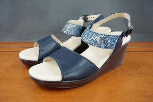 Sandalias SAS para mujer talla 8 cuero azul cuña punta abierta hebilla cómoda hechas en EE. UU. - Imagen 1 de 12