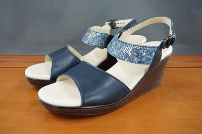 SAS Heather Sandals Womens Size 8 Blue Leather Wedge Open Toe Comfort Buckle USA - Image 1 of 4