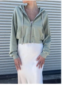 Young Fabulous & Broke womens hooded full zip Sweatshirt Cropped Sage Green Sz S - Picture 1 of 11