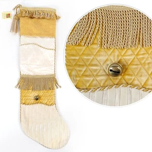 NWT Oversized Velvet Jacquard Linens N Things Tassels Gold Xmas Stocking 8x31 - Picture 1 of 12