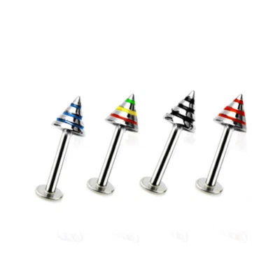 1,6mm Labret mit Streifen Spitze Lippen Ohr Helix Tragus Piercing Schmuck  - Bild 1 von 2