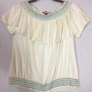 INDISKA Top ‘Amaryllis’ Cream Bardot Peasant 100% Eco Cotton Holiday Vacation M - Picture 1 of 10