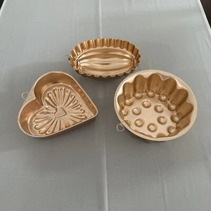 3 moldes de pared redondos/corazón/ovalados de aluminio para pastel de gelatina de cobre - Imagen 1 de 10