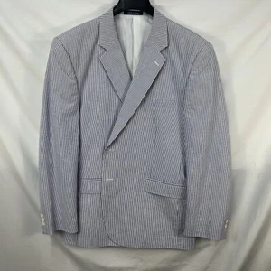 MENS ALAN FLUSSER BLUE WHITE COTTON SEERSUCKER SPORT JACKET BLAZER SIZE 46R - Picture 1 of 7