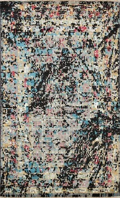 Abstract Artistic Modern Oriental Area Rug Hand-knotted Wool/ Silk Carpet 4'x6' - Image 1 of 4