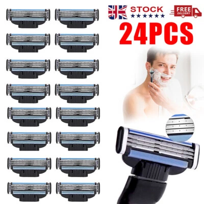 24PCS for Gillette MACH 3 Razor Blades Stainless Steel Blades Replacments UK