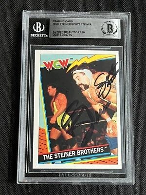 THE STEINER BROTHERS 1992 TOPPS UK WCW SIGNED AUTOGRAPHED CARD BAS AUTHENTIC - Image 1 of 2