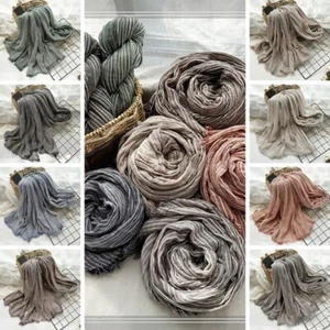 Cotton Linen Scarf Striped Scarves Unisex Men's Shawl Soft Warm Scarf Headwraps - Picture 1 of 23