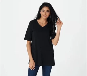 Isaac Mizrahi Live! Essentials Pima Cotton V-Neck Shirt Black 2X New - Picture 1 of 1