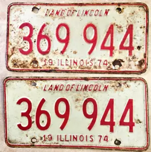 Set of two 369 944 Illinois 1974 License Plates spent some time outside - Picture 1 of 3