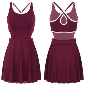 Women's Tennis Dress Quick Dry Golf Sports Dress Cross Straps Back Cutout Dress - Picture 1 of 14
