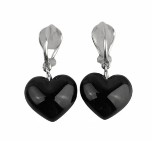 Pendientes con clip de ónix negro joyería baccarat bebé corazón nuevo Francia sin caja - Imagen 1 de 6