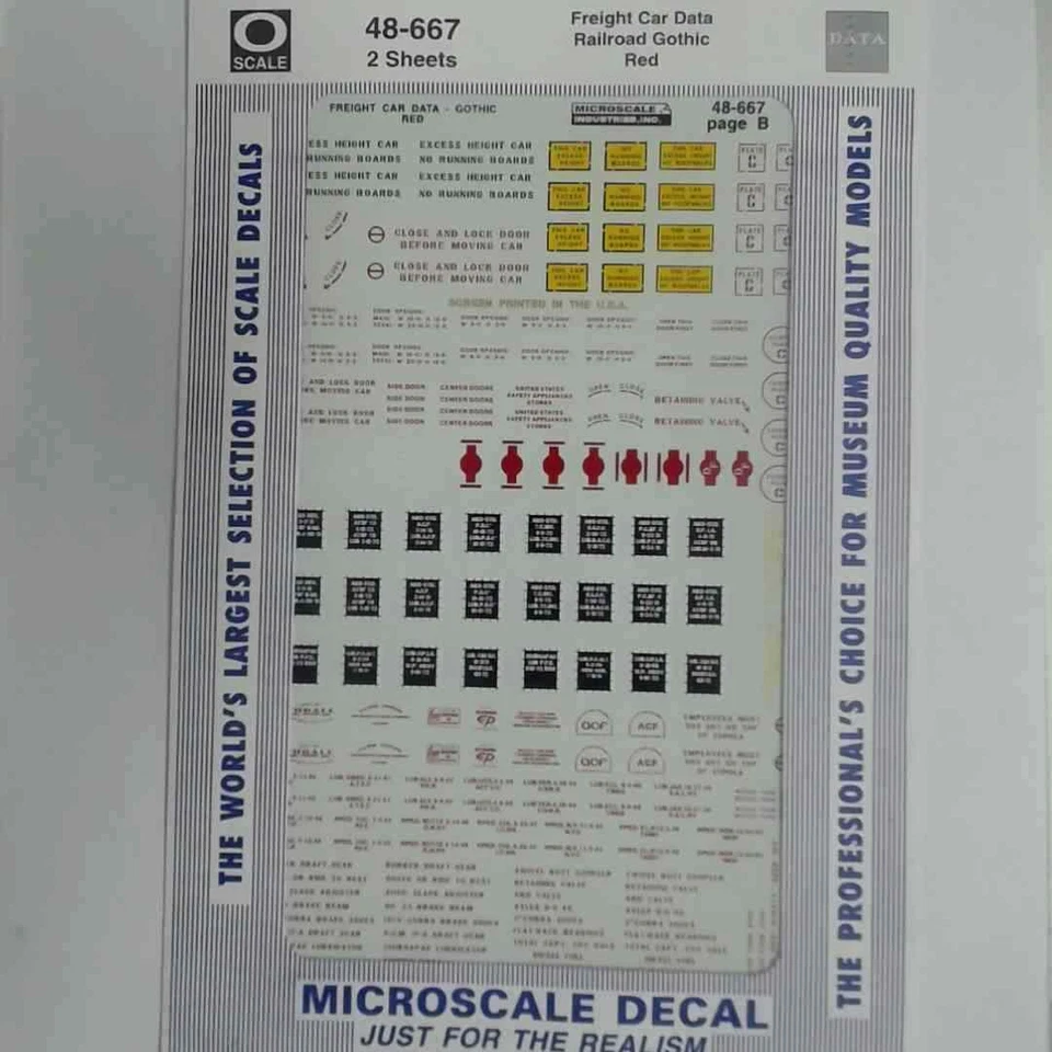 Microscale O Scale Decals: DATA, FREIGHT CAR RAILROAD GOTHIC RED - Image 1 of 1