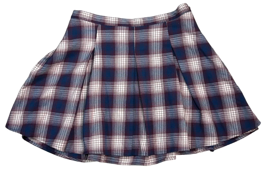 SO A-line Pleated Mini Skirt Size 7 Throwback Retro Style Red Blue Plaid