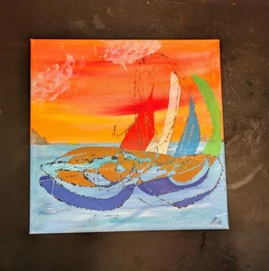 Abstraktes Segelboot Gemälde auf Leinwand - Bild 1 von 2