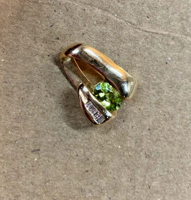 14k Yellow Gold Peridot and Diamond Omega Necklace Slide Enhancer Pendant BIN - Image 1 of 4