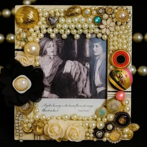 One of a Kind Vintage Style Pearl and Jewel Photo Frame Bold Statement Decor - Picture 1 of 16